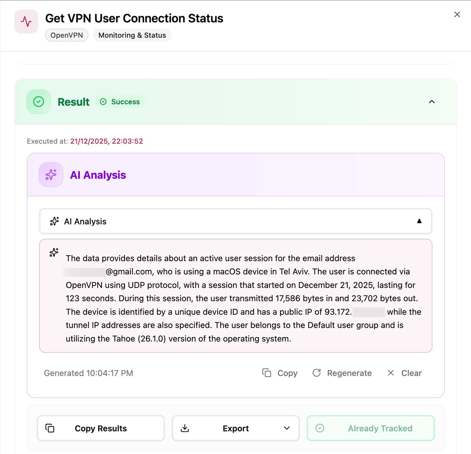 PeelOps AI analysis feature providing intelligent summaries of security data