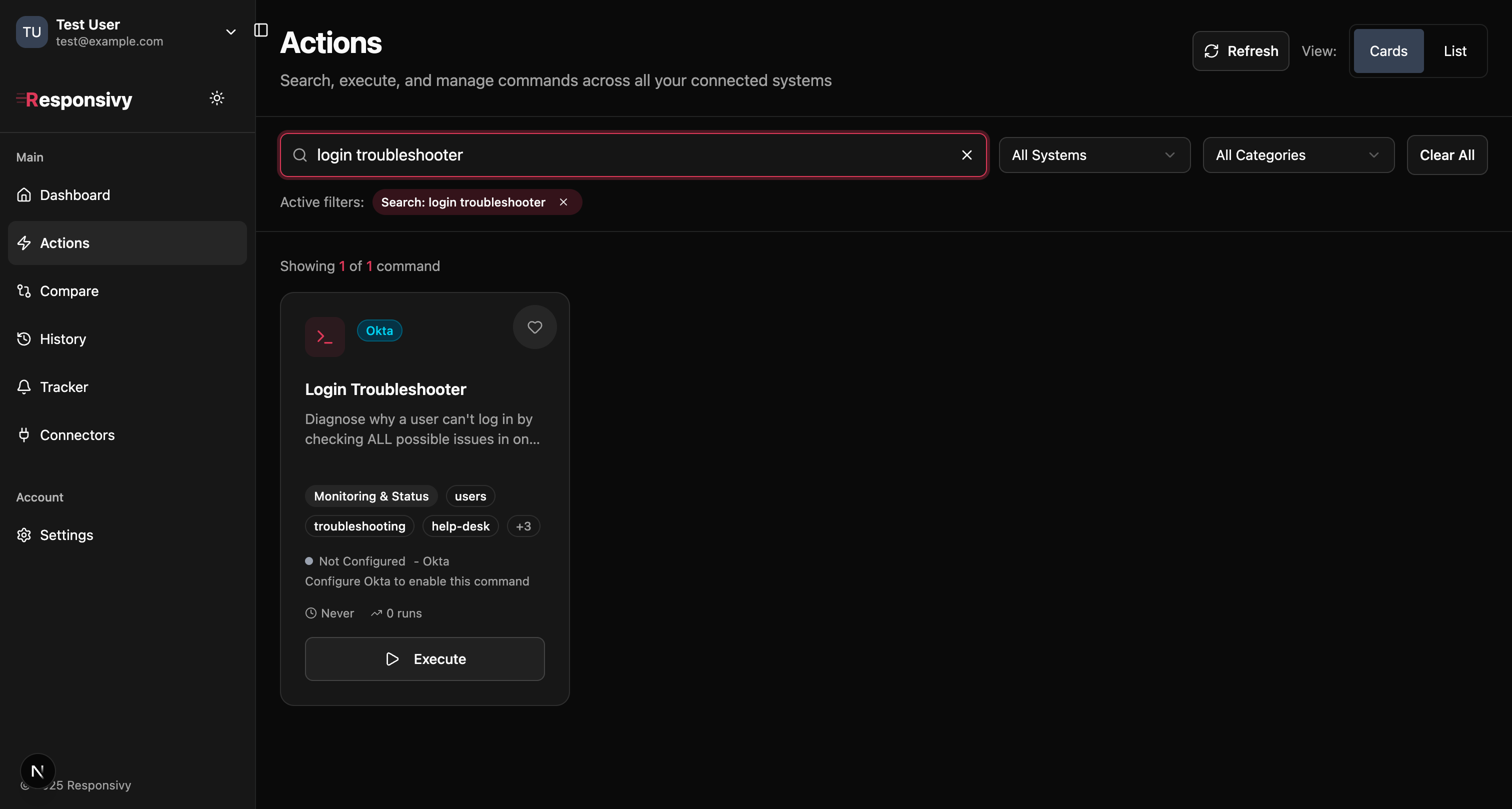 Login Troubleshooter command card in '{P}'eelOps